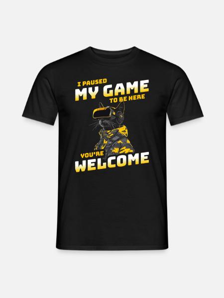I just paused my game to be here - Katze mit VR - T-shirt herr - svart