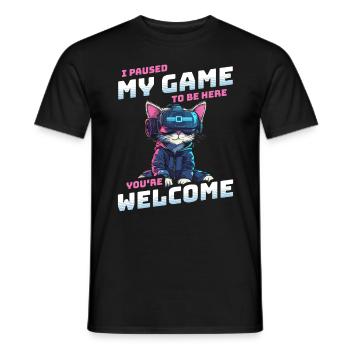 I just paused my game to be here - Cat VR Glasses - Men's T-Shirt - black - Front - AI Model Male 178 light (178cm)