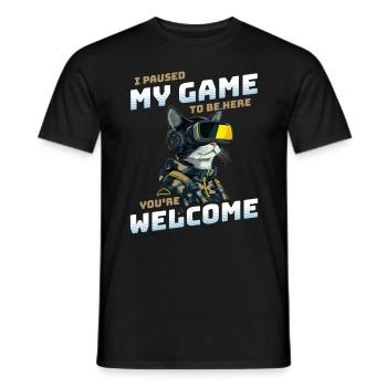 I just paused my game to be here - Gamer Cat VR - Men's T-Shirt - black - Front - AI Model Male 178 light (178cm)
