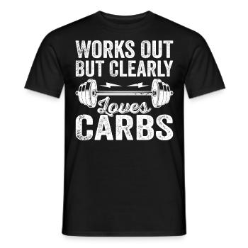 Works Out But Clearly Loves Carbs Funny Gym Outfit - Men's T-Shirt - black - Front - AI Model Male 178 light (178cm)