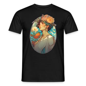Blumige Frau Art Nouveau Porträt - Männer T-Shirt - Schwarz - Vorne - AI Model Male 178 light (178cm)