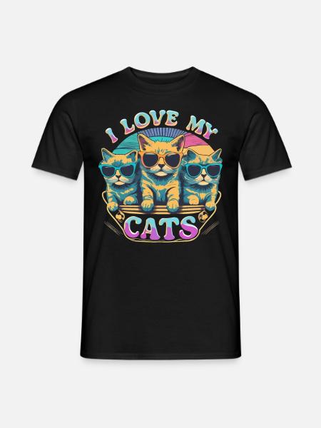 I Love My Cats - Coole Katzen mit Sonnenbrille - Mænd T-shirt - sort