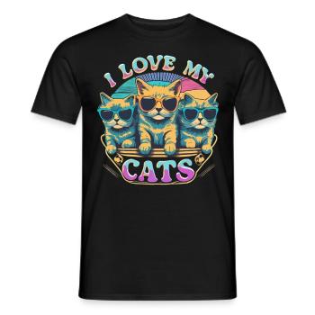 I Love My Cats Cats With Sunglasses - Men's T-Shirt - black - Front - AI Model Male 178 light (178cm)