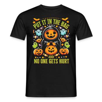 Halloween Party PUT IT IN THE BAG NO ONE GETS HURT - Men's T-Shirt - black - Front - AI Model Male 178 light (178cm)