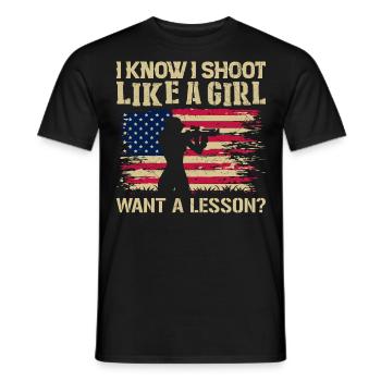 I Know I Shoot Like A Girl Want A Lesson - T-shirt homme - noir - Devant - AI Model Male 178 light (178cm)