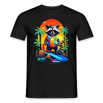 Retro raccoon in tropical sunset - Men's T-Shirt - black - Front - AI Model Male 178 light (178cm)