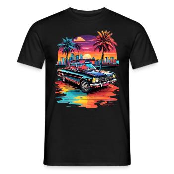 Retro Car Cruiser bei Sonnenuntergang - Männer T-Shirt - Schwarz - Vorne - AI Model Male 178 light (178cm)