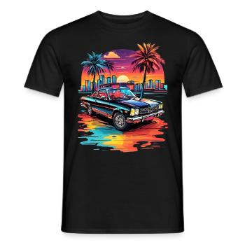 Retro Car Cruiser at sunset - Men's T-Shirt - black - Front - AI Model Male 178 light (178cm)
