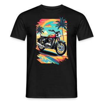 Retro motorcycle on a tropical beach - Men's T-Shirt - black - Front - AI Model Male 178 light (178cm)