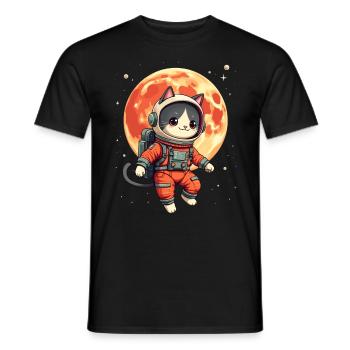Katze, Weltraum, Astronaut, Weltall, Kawaii - Männer T-Shirt - Schwarz - Vorne - AI Model Male 178 light (178cm)