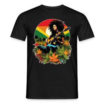 Rastafarian Gitarristin im Reggae-Stil - Männer T-Shirt - Schwarz - Vorne - AI Model Male 178 light (178cm)