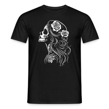 La Catrina Skull Side View with Roses - Men's T-Shirt - black - Front - AI Model Male 178 light (178cm)