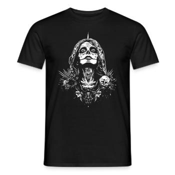 La Catrina avec des crânes et des fleurs Oeuvre - T-shirt homme - noir - Devant - AI Model Male 178 light (178cm)