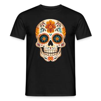 Jour de la mort Crâne en sucre avec des fleurs jaunes - T-shirt homme - noir - Devant - AI Model Male 178 light (178cm)