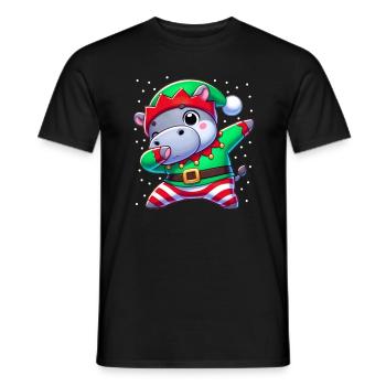 Christmas Hippo Elf Funny Hippo Lover - Men's T-Shirt - black - Front - AI Model Male 178 light (178cm)