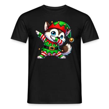 Christmas Husky Elf Funny Husky Lover - Men's T-Shirt - black - Front - AI Model Male 178 light (178cm)