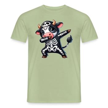Halloween Skeleton Cute Cow Men Women - Men's T-Shirt - sage - Front - AI Model Male 178 light (178cm)
