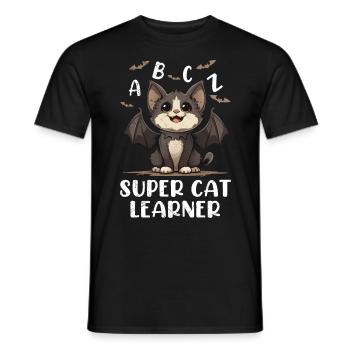 Halloween Costume Kids SUPER CAT LEARNER Funny - Men's T-Shirt - black - Front - AI Model Male 178 light (178cm)