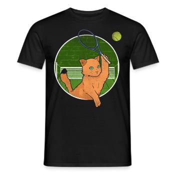 Drôle de joueur de tennis raquette chat - T-shirt homme - noir - Devant - AI Model Male 178 light (178cm)