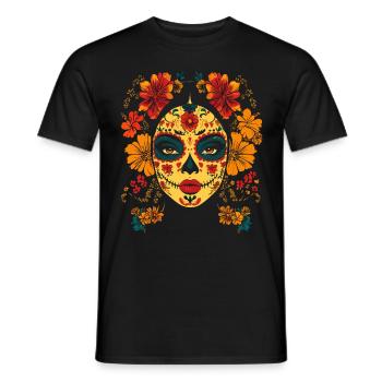Catrina Art with Marigolds Dia de los Muertos - Men's T-Shirt - black - Front - AI Model Male 178 light (178cm)