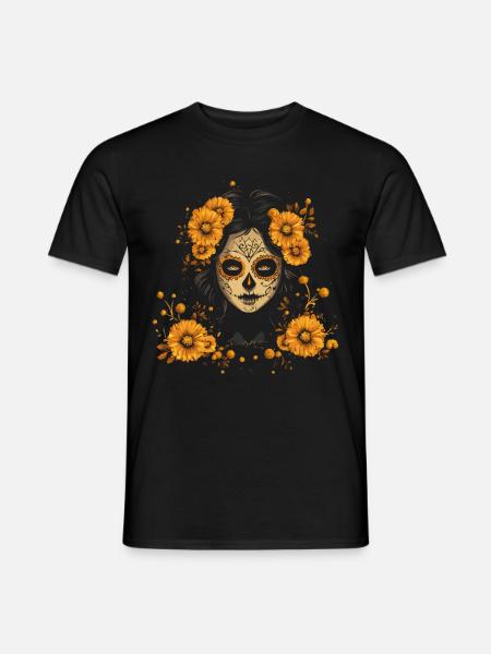 Gelbes Catrina-Schädel-Design - Dia de los Muertos - T-shirt herr - svart