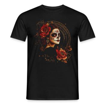 Vintage Catrina with Roses for Dia de los Muertos - Men's T-Shirt - black - Front - AI Model Male 178 light (178cm)