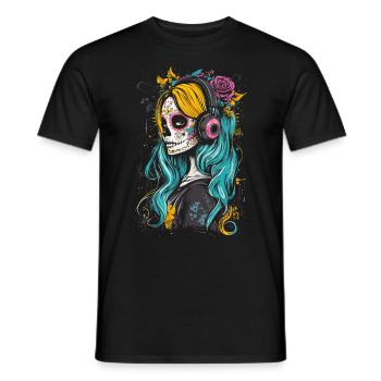 Catrina, mélomane pour Dia de los Muertos - T-shirt homme - noir - Devant - AI Model Male 178 light (178cm)