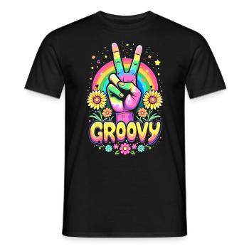 Groovy Hippie 70s 1970s 60s Party - Men's T-Shirt - black - Front - AI Model Male 178 light (178cm)