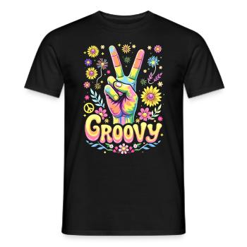 Groovy Hippie 70s 1970s 60s Party - Men's T-Shirt - black - Front - AI Model Male 178 light (178cm)