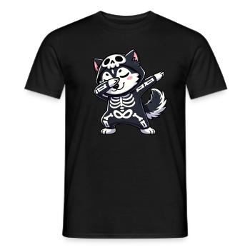 Husky Halloween Skelett Niedlicher Husky Kinder - Männer T-Shirt - Schwarz - Vorne - AI Model Male 178 light (178cm)