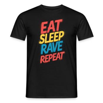 eat sleep rave repeat - Men's T-Shirt - black - Front - AI Model Male 178 light (178cm)
