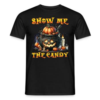 Fête d’Halloween Enfants MONTRE-MOI LES BONBONS Drôle - T-shirt homme - noir - Devant - AI Model Male 178 light (178cm)