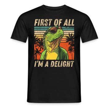 Retro Iguana Sunset Funny Sarcastic Design - Men's T-Shirt - black - Front - AI Model Male 178 light (178cm)