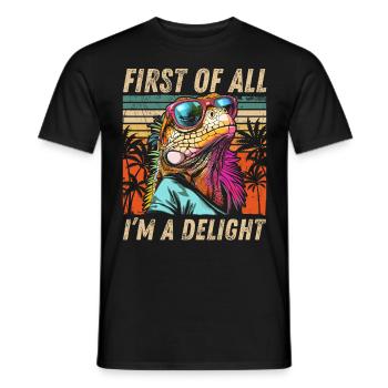 Tropical Iguana - Sunset and Palm Tree Design - Men's T-Shirt - black - Front - AI Model Male 178 light (178cm)