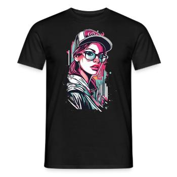 Fille urbaine dans le style Pop Art - T-shirt homme - noir - Devant - AI Model Male 178 light (178cm)