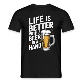 life is better with a beer in a hand - Men's T-Shirt - black - Front - AI Model Male 178 light (178cm)