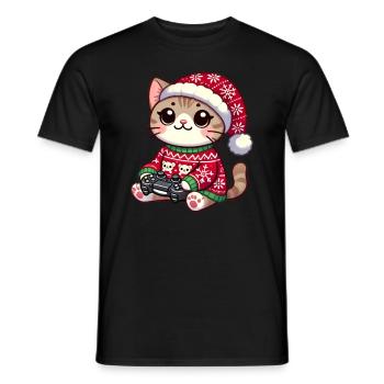 Noël Gamer Chat Jeux Vidéo Jeux - T-shirt homme - noir - Devant - AI Model Male 178 light (178cm)
