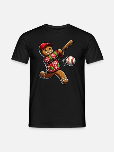 Baseball Christmas Gingerbread Man Baseball - Men's T-Shirt - black