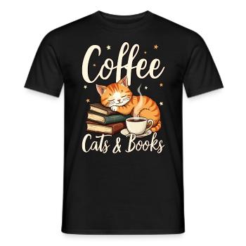 Kaffee, Katze, Buch, & Lesen, Kaffeeliebhaber - Männer T-Shirt - Schwarz - Vorne - AI Model Male 178 light (178cm)