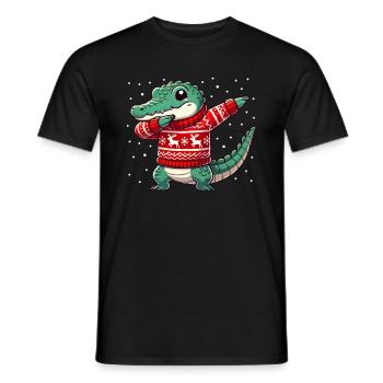 Christmas Crocodile Funny Crocodile Ugly - Men's T-Shirt - black - Front - AI Model Male 178 light (178cm)