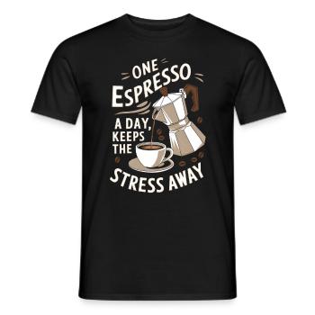Ein Espresso am Tag hält den Stress fern - Männer T-Shirt - Schwarz - Vorne - AI Model Male 178 light (178cm)