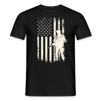 Soldat et drapeau des États-Unis – Journée des anciens combattants et 4 juillet - T-shirt homme - noir - Devant - AI Model Male 178 light (178cm)