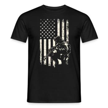 Journée des anciens combattants du soldat agenouillé et du drapeau américain 4 juillet - T-shirt homme - noir - Devant - AI Model Male 178 light (178cm)