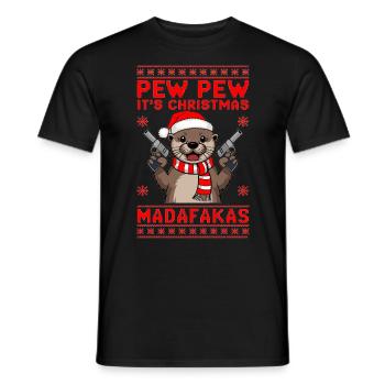 Funny Christmas Otter - Men's T-Shirt - black - Front - AI Model Male 178 light (178cm)