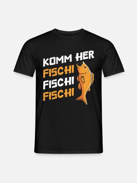 Angler KOMM HER FISCHI FISCHI FISCHI Lustiges - Männer T-Shirt - Schwarz