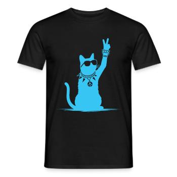 Blue Rocker Cat - Drôle de musique rock Cat Design - T-shirt homme - noir - Devant - AI Model Male 178 light (178cm)