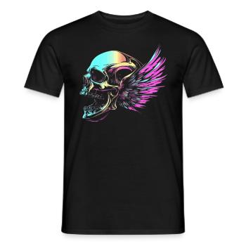 Skull with wings for bikers – colorful retro look - Men's T-Shirt - black - Front - AI Model Male 178 light (178cm)