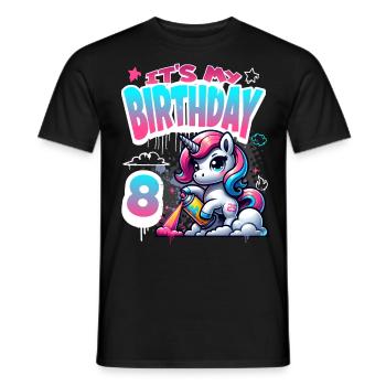 8th Birthday Unicorn Graffiti Girl - Men's T-Shirt - black - Front - AI Model Male 178 light (178cm)