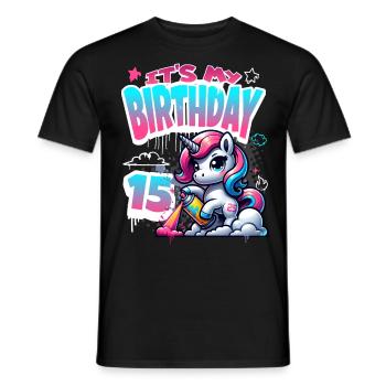 15th Birthday Unicorn Graffiti Girl - Men's T-Shirt - black - Front - AI Model Male 178 light (178cm)