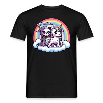 Niedliches Sensenmann und Einhorn Regenbogen - Männer T-Shirt - Schwarz - Vorne - AI Model Male 178 light (178cm)